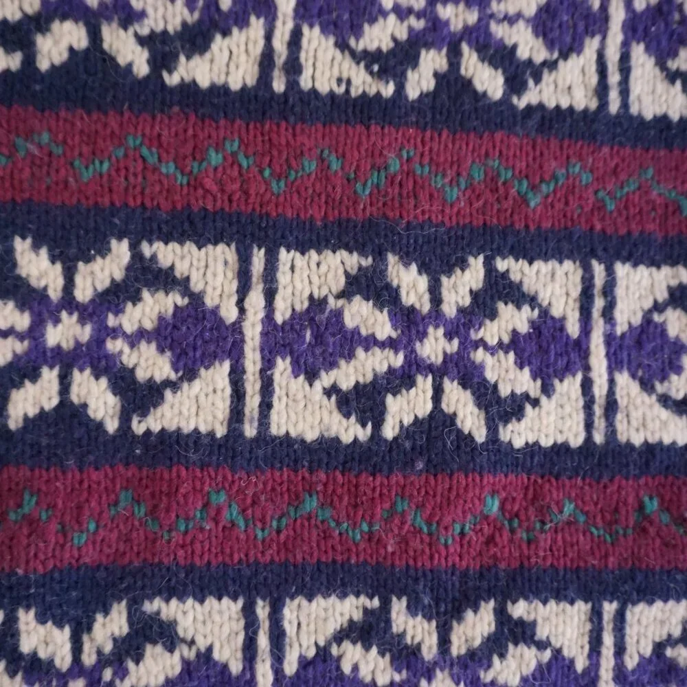 VTG '80S Rey Wear Purple Maroon Wool Cottagecore Chunky Knit Crewneck Sweater XL - Picture 8 of 12